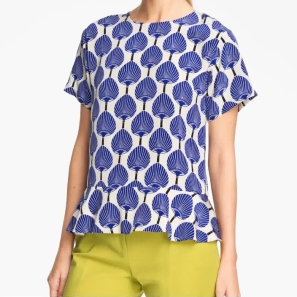 Kate Spade x Florence Broadhurst 100% silk fan print blouse top peplum Artwear 8